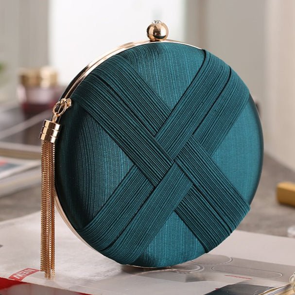 Round Evening Clutch Handbag with Braided Accent (MAC287)