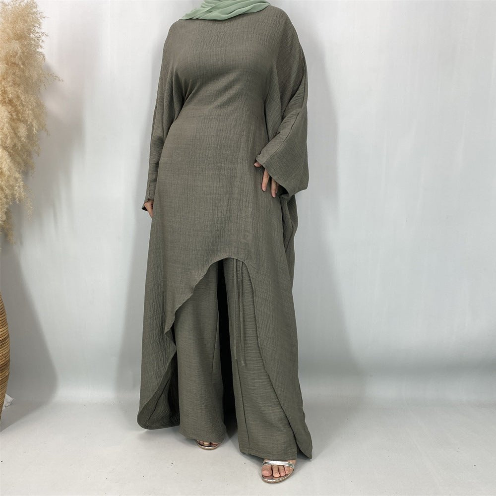 Ruched Drawstring Batwing Top & Wide-Leg Trousers Co-ord Set(MS478)