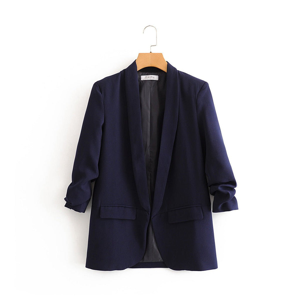 Ruched Sleeve Blazer | Three-Quarter Sleeve Longline Jacket (MS241)