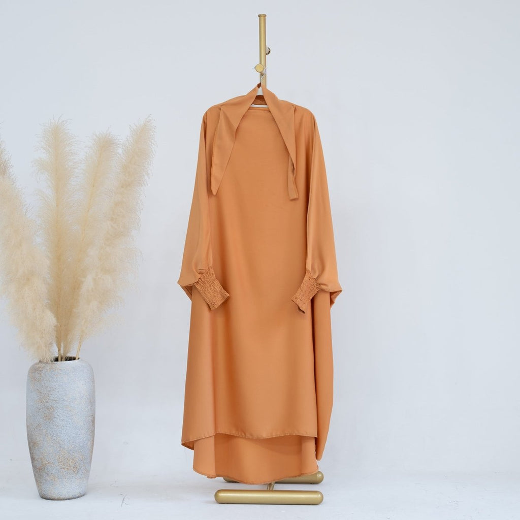 Satin Velvet Mother Daughter Matching Set | Full Circle Maxi Dress with Hijab & Batwing Sleeves(MJ022)