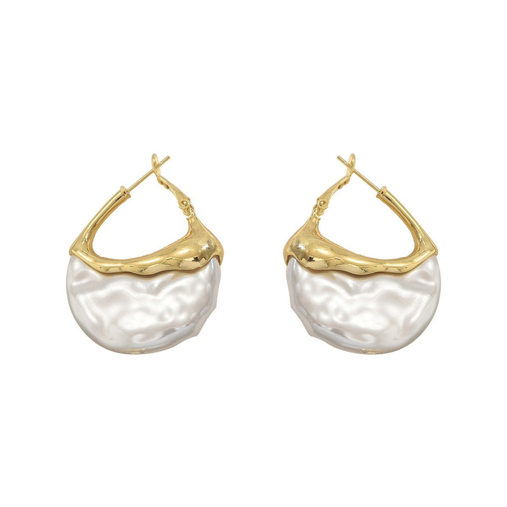 Sculpted Pearl Drop Hoop Earrings (MAC415)