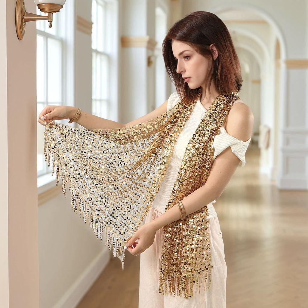 Sequin Mesh Shawl Hijab with Fringe(MH206)