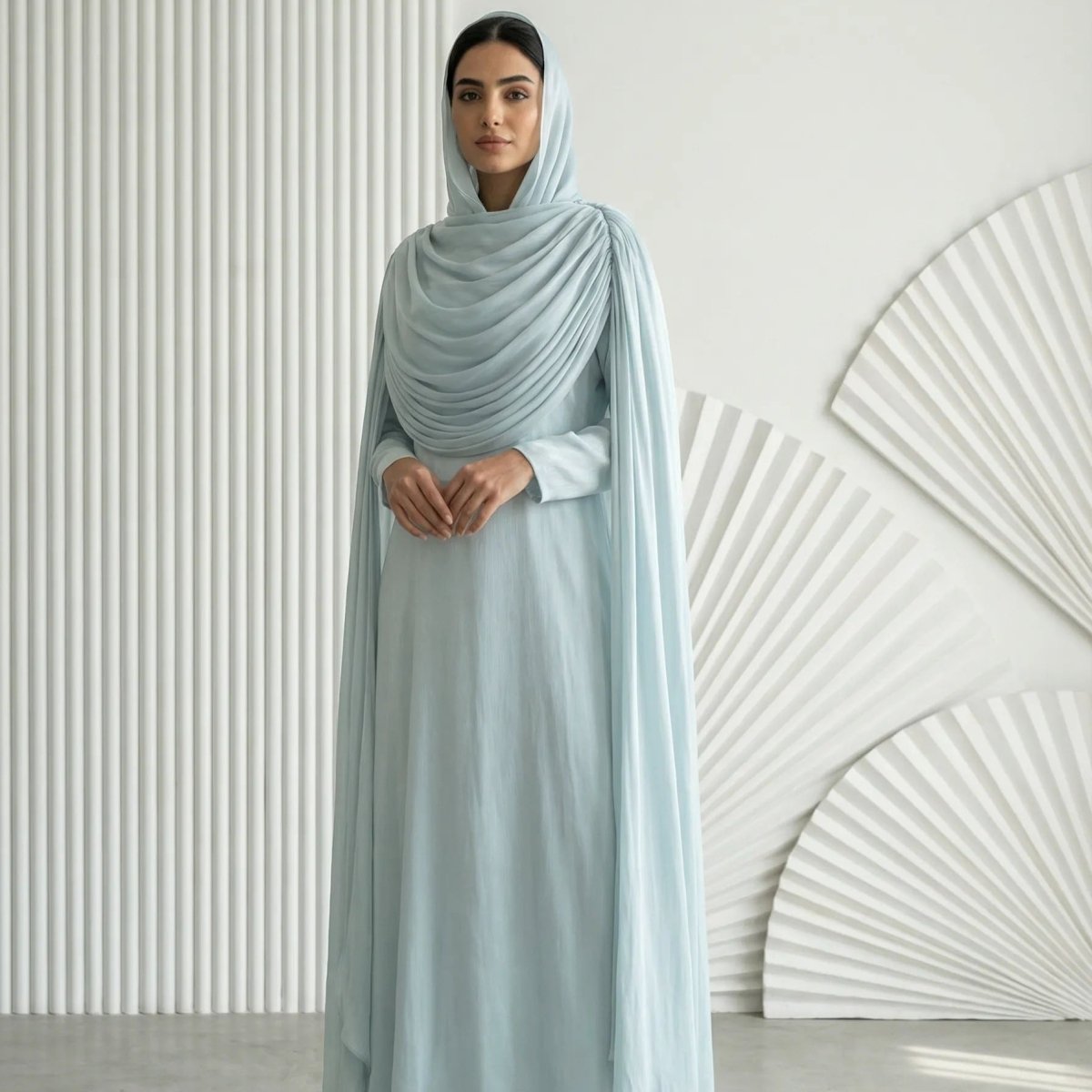 Shimmer Island Silk Cape Sleeve Abaya Dress with Matching Hijab(MA429)