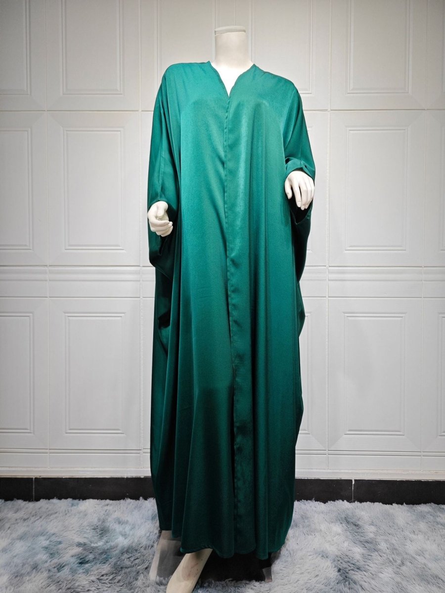 Soft Forged Bat Sleeve Abaya Robe | V-Neck Satin Cardigan Dress(MOA224)