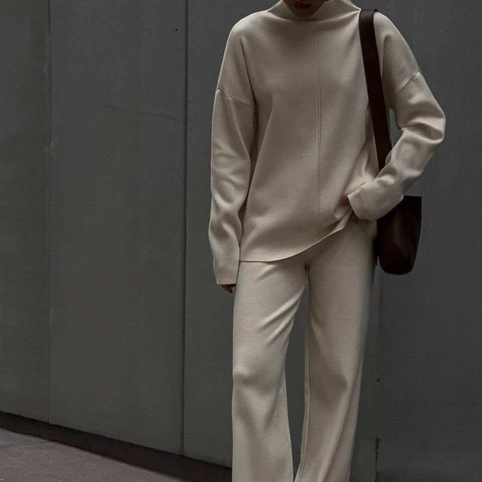 Solid Color Asymmetric Tunic & Wide Leg Pants Set(MS174)