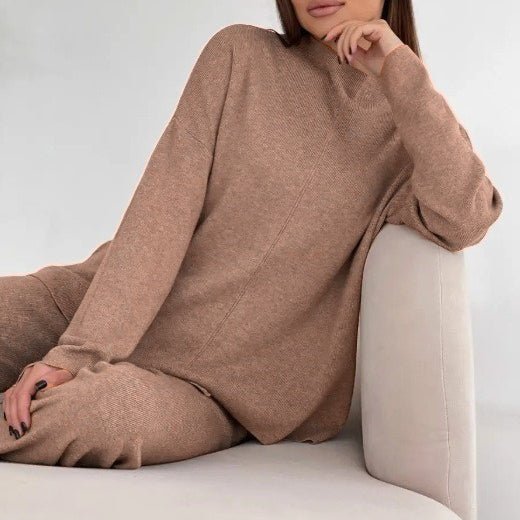 Solid Color Asymmetric Tunic & Wide Leg Pants Set(MS174)