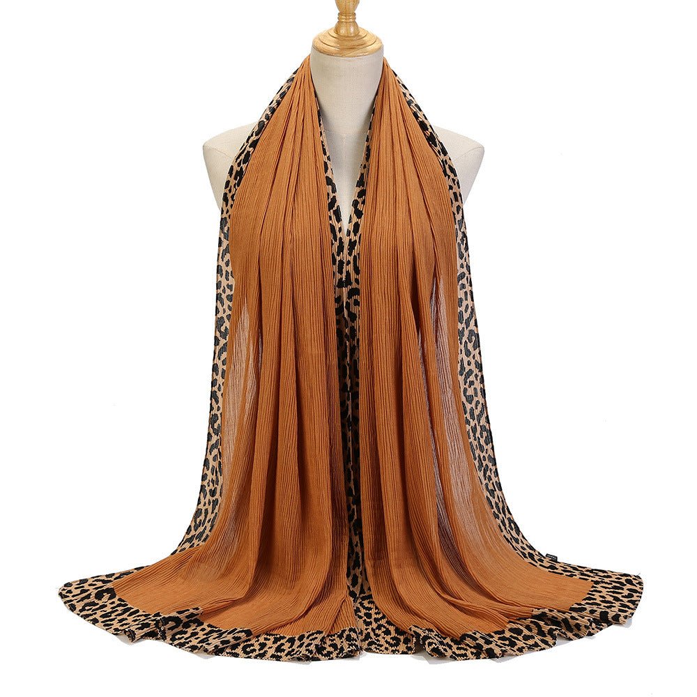 Solid Color Leopard-Print Embellished Crinkle Scarf Hijab (MH181)