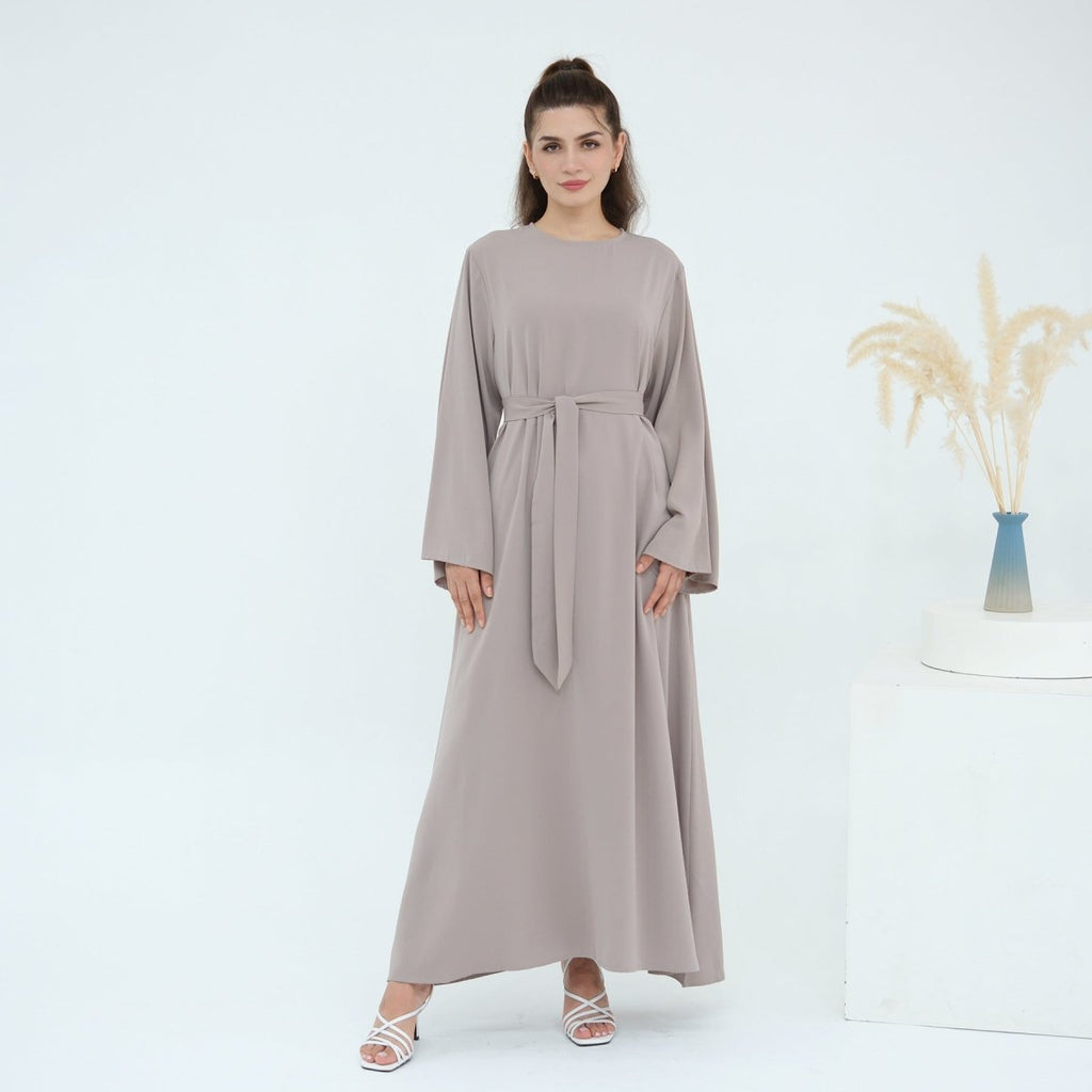 Solid Color Nida Abaya with Belt | A-Line Maxi Dress Abaya (MA359)
