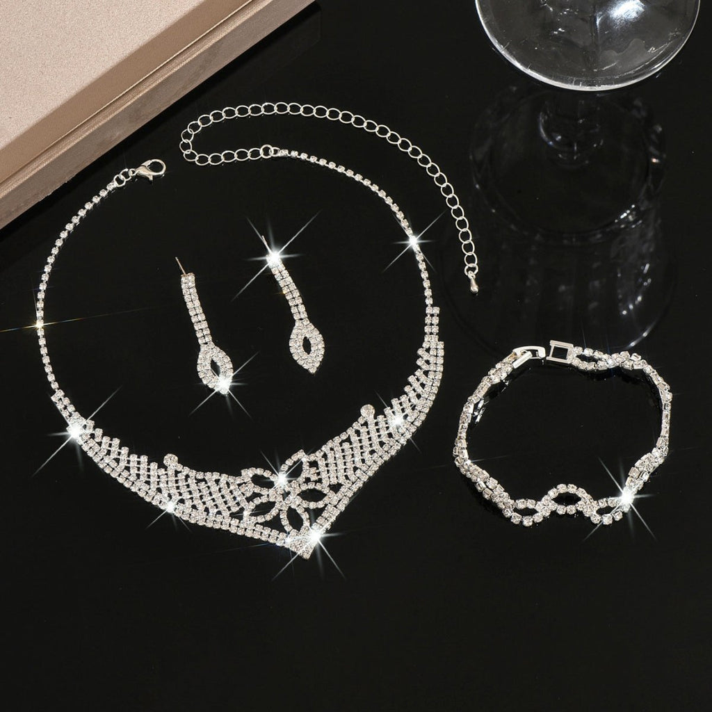 Sparkling Rhinestone Trio Earrings Necklace Bracelet Collection (MAC315)