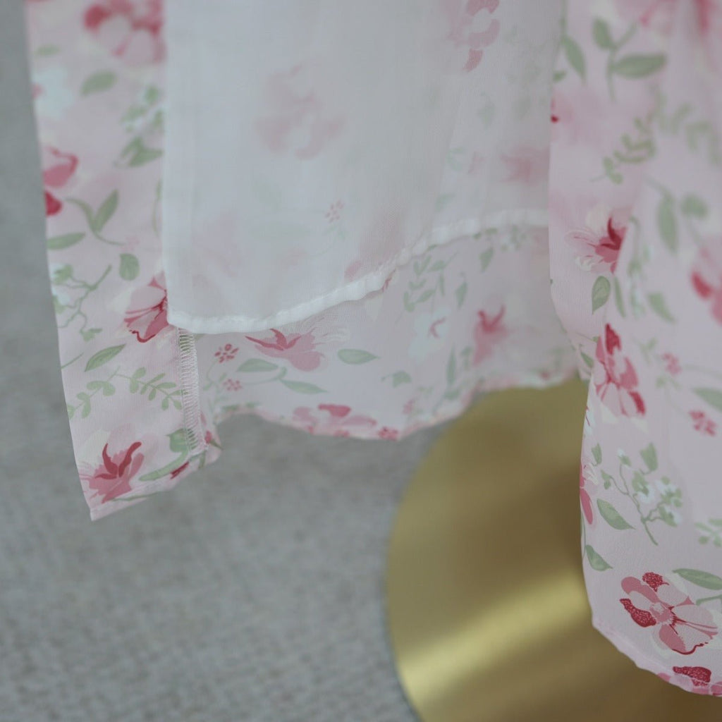 Spring Summer Floral Print Chiffon Cardigan | Double-Layer Modest Cover-Up Abaya (MOA170)