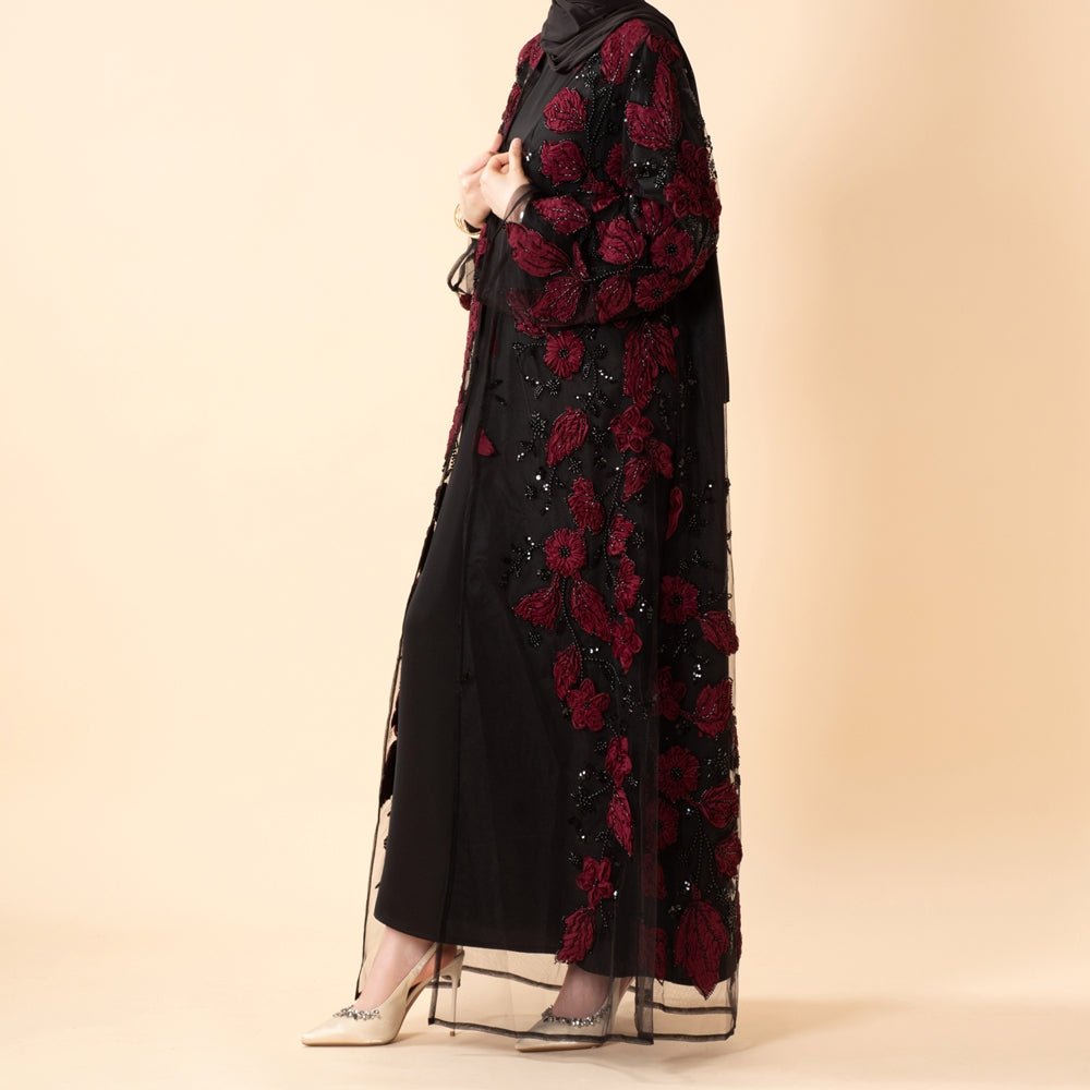 Luxury Couture 3D Floral Embellished Open Abaya(MOA300)