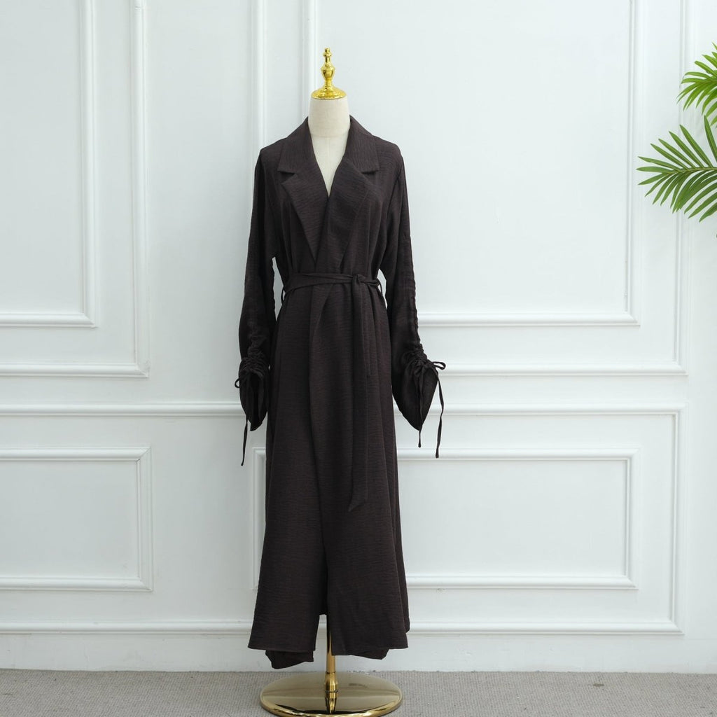 Tailored Blazer Cardigan with Ruched Sleeves | Open-Front Twill Blend Jacket(MOA246)