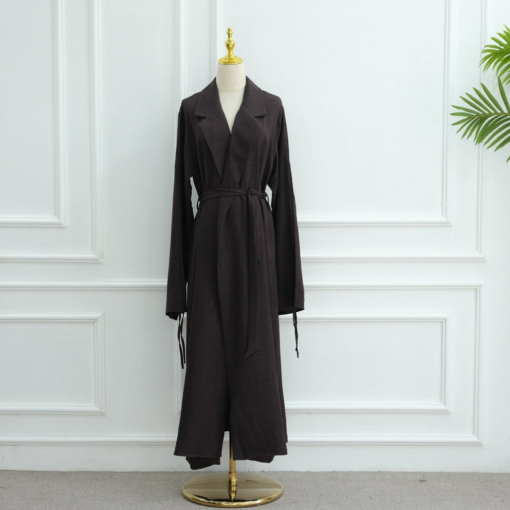 Tailored Blazer Cardigan with Ruched Sleeves | Open-Front Twill Blend Jacket(MOA246)