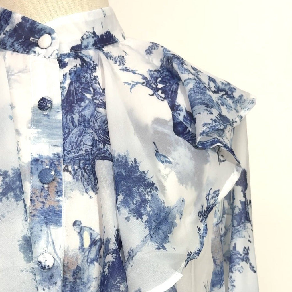Toile de Jouy Print Ruffle Maxi Dress(MS422)