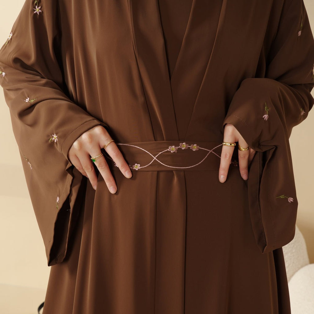 Tulip Embroidery Open Abaya 4-Piece Set (MOA051)