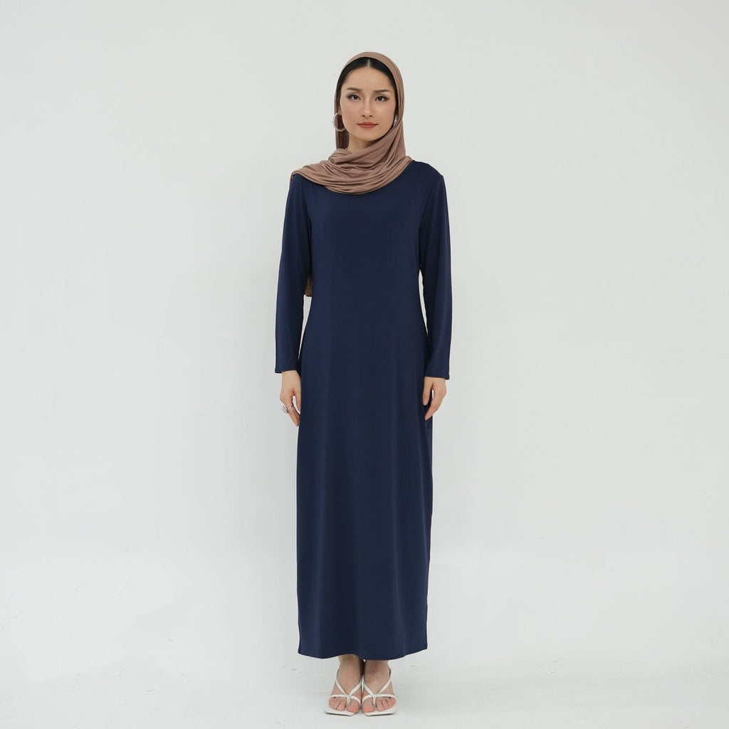 Ultra Long Milk Silk Soft Layering Essential Base Dress | Round Neck Pullover Maxi Underdress(MA319)