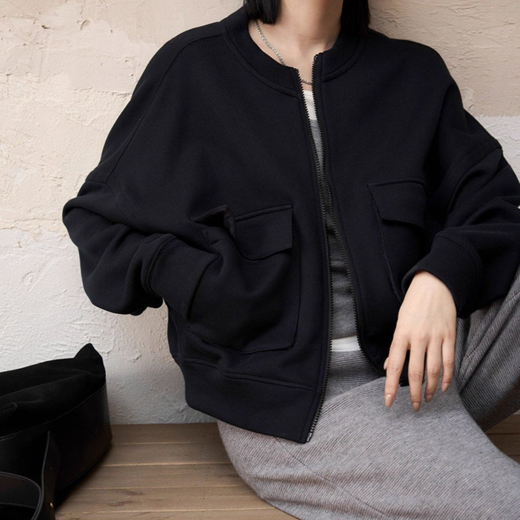 Utility Bomber Jacket | Fleece-Lined Cargo Pocket Jacket(MS245)
