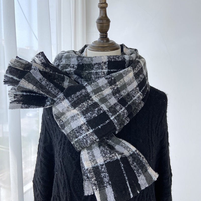 Vibrant Plaid Scarf Faux Wool Warm Shawl with Fringe (MAC334)