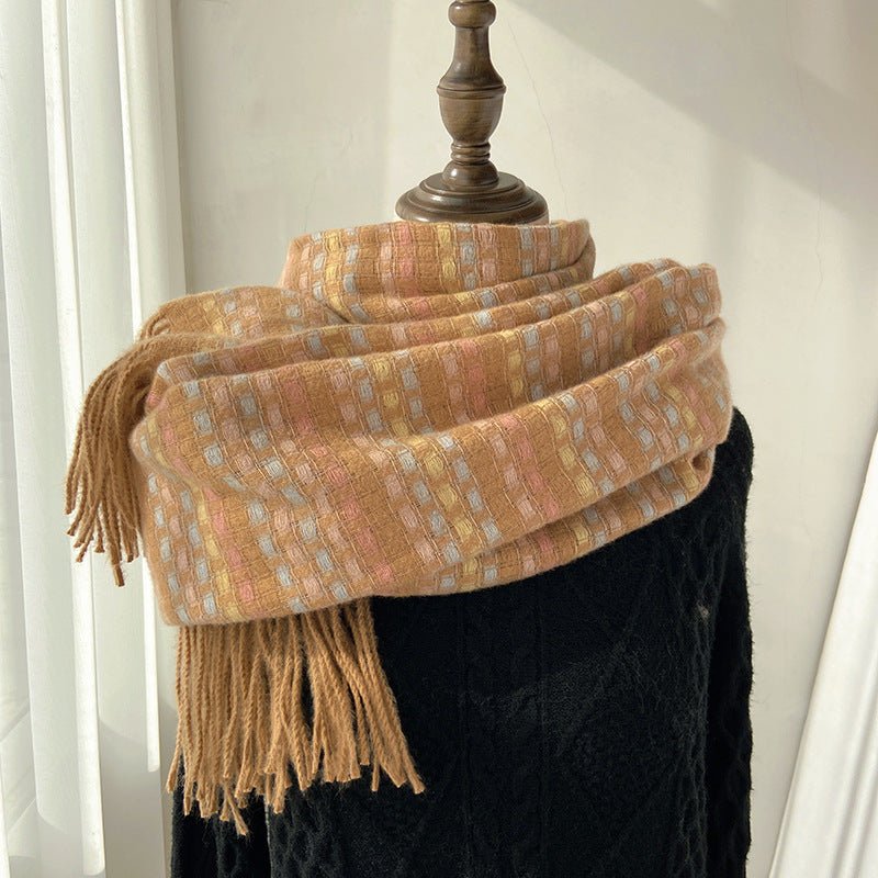 Vibrant Plaid Scarf Faux Wool Warm Shawl with Fringe (MAC334)