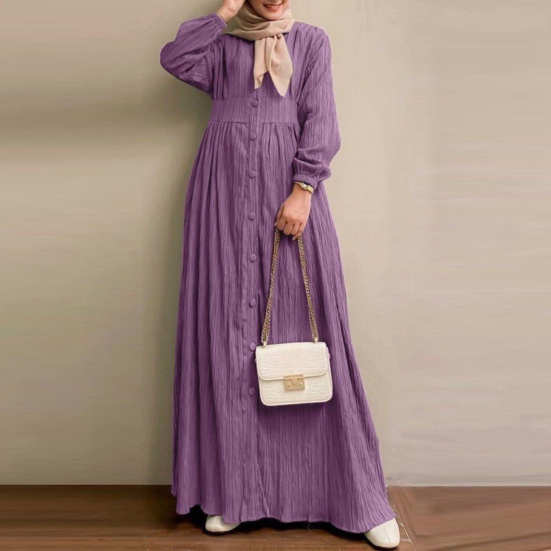 Vintage Button-Front Abaya Dress | Long Sleeve Modest Robe (MA256)