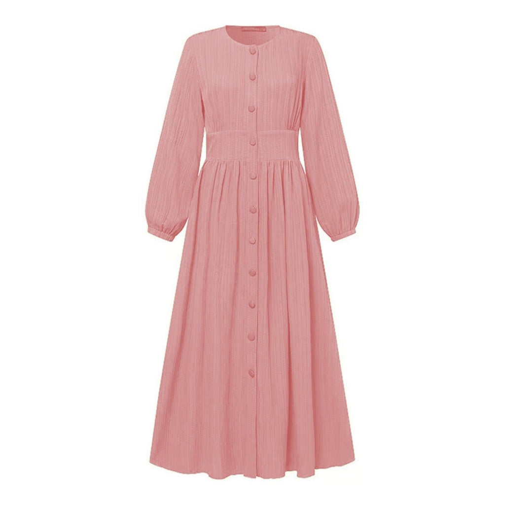 Vintage Button-Front Abaya Dress | Long Sleeve Modest Robe (MA256)