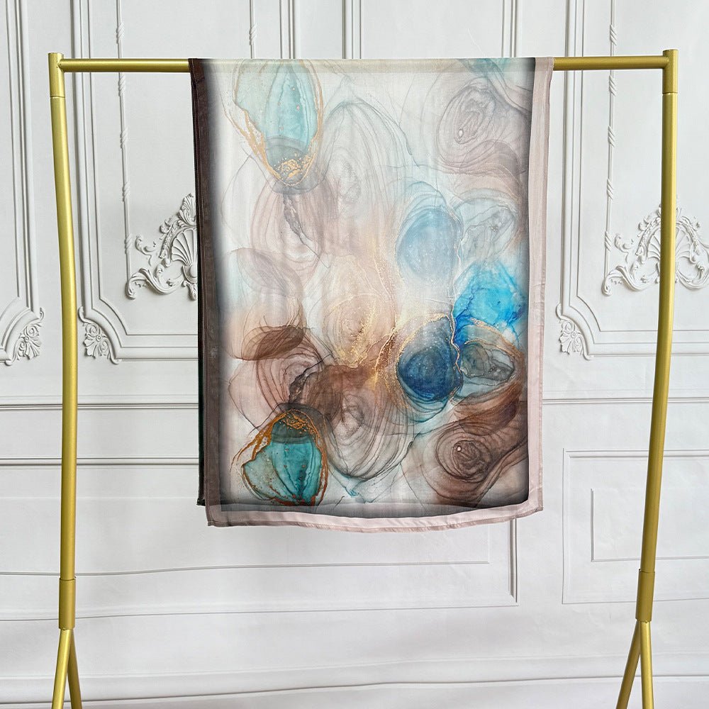 Watercolor Artistic Cotton Hijab with Painted Floral Motifs (MH144)