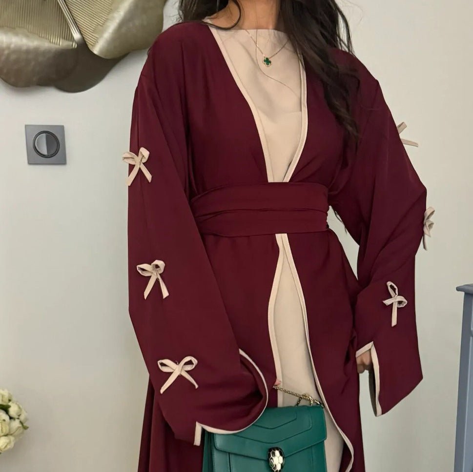 Wavy Edge Bow Embellished Open Abaya (MOA133)