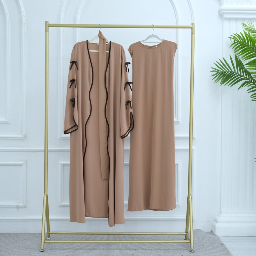 Wavy Edge Bow Embellished Open Abaya (MOA133)
