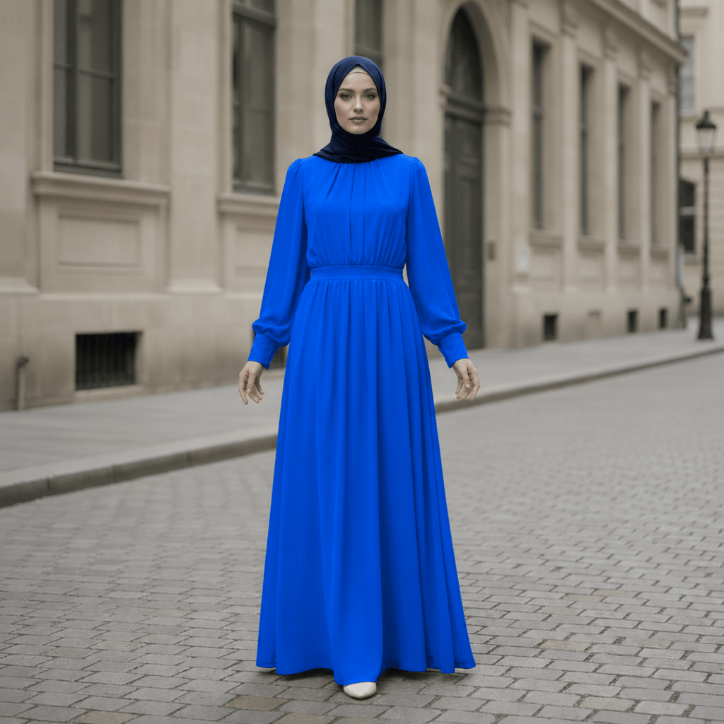 White Chiffon Princess Dress Abaya with Lantern Sleeves | Elegant Spring Fairy Swing French Court-Style Abaya (MA180)
