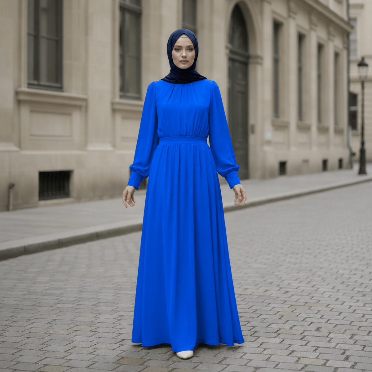 White Chiffon Princess Dress Abaya with Lantern Sleeves | Elegant Spring Fairy Swing French Court-Style Abaya (MA180)